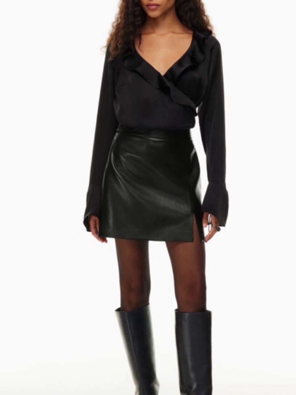 Wilfred Patio Faux Leather Mini Skirt with Front Slit